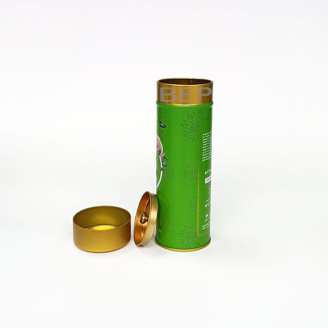 Tall Green Decorative Tin with Removable Inner Lid