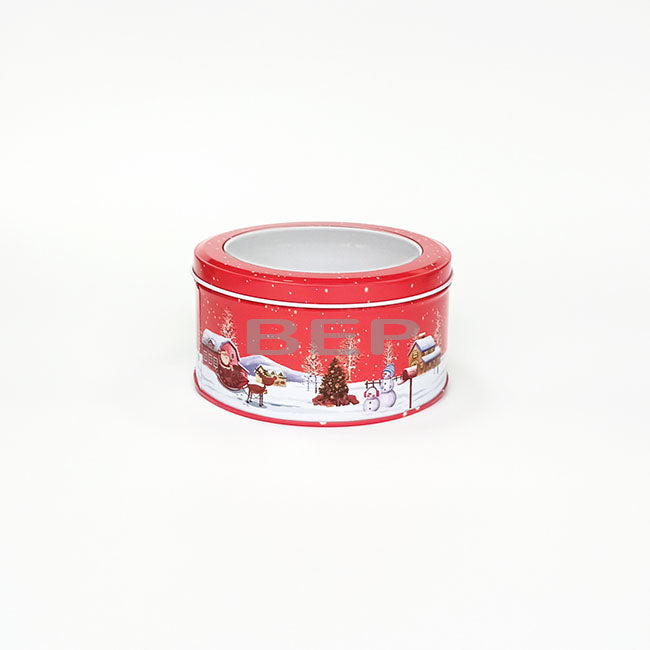 Festive Red Windowed Round Tin for Holiday Delights