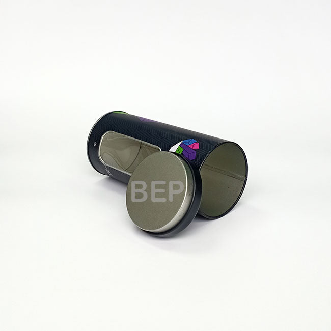 Sleek Black Windowed Metal Tin Box