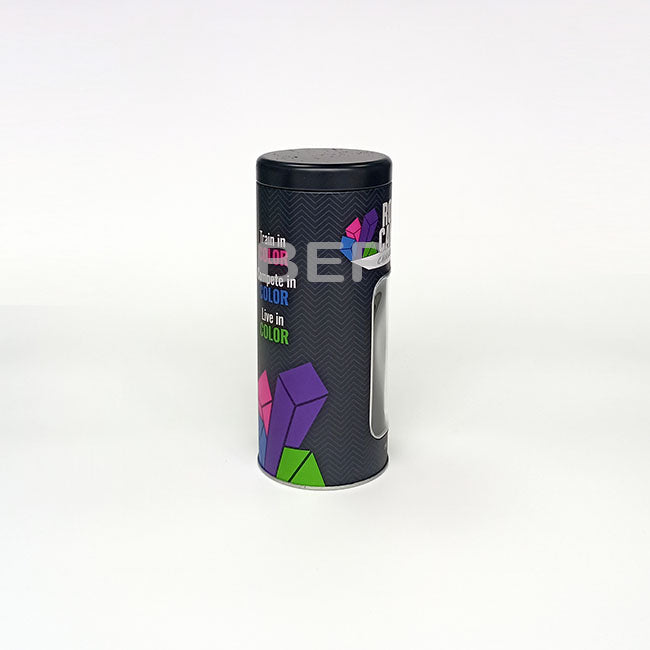 Sleek Black Windowed Metal Tin Box