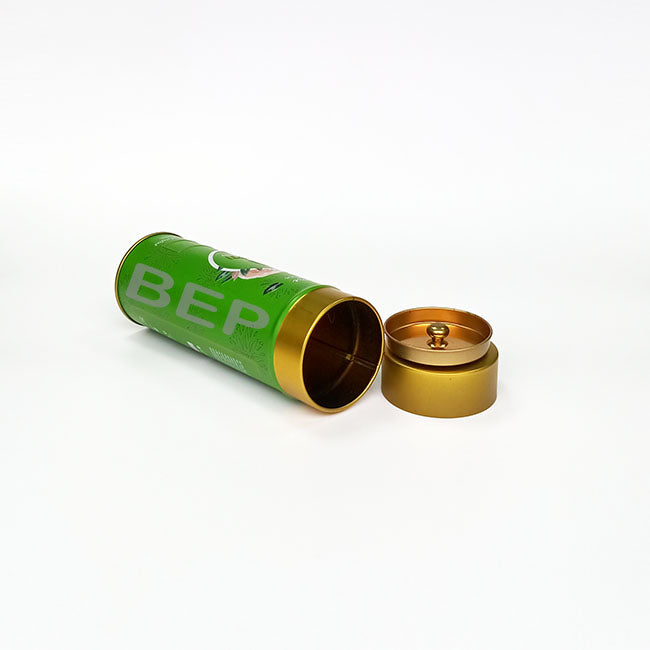 Tall Green Decorative Tin with Removable Inner Lid