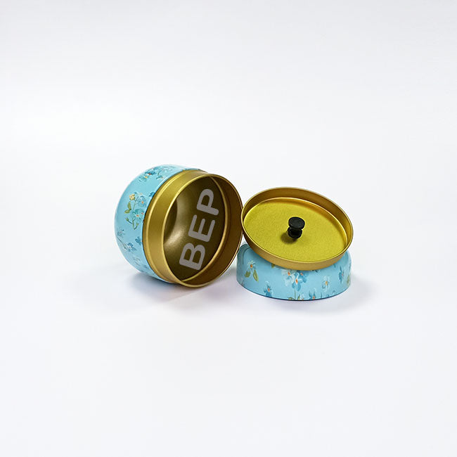 Soft Cyan Floral Cylinder – Removable Inner Lid for Flexible Use